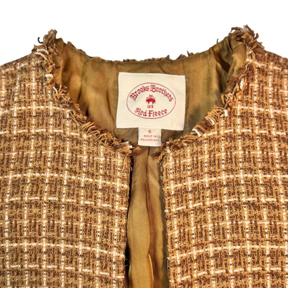Brooks Brothers Tweed Blazer Sz 6 Tan Fringe Trim Career Old Money Office Work - Picture 10 of 14